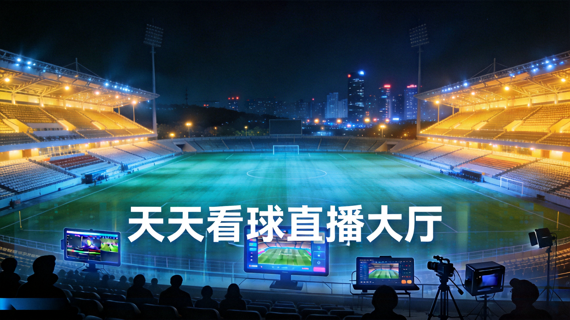 夜晚灯光下的足球场全景，天天看球直播大厅背景画面